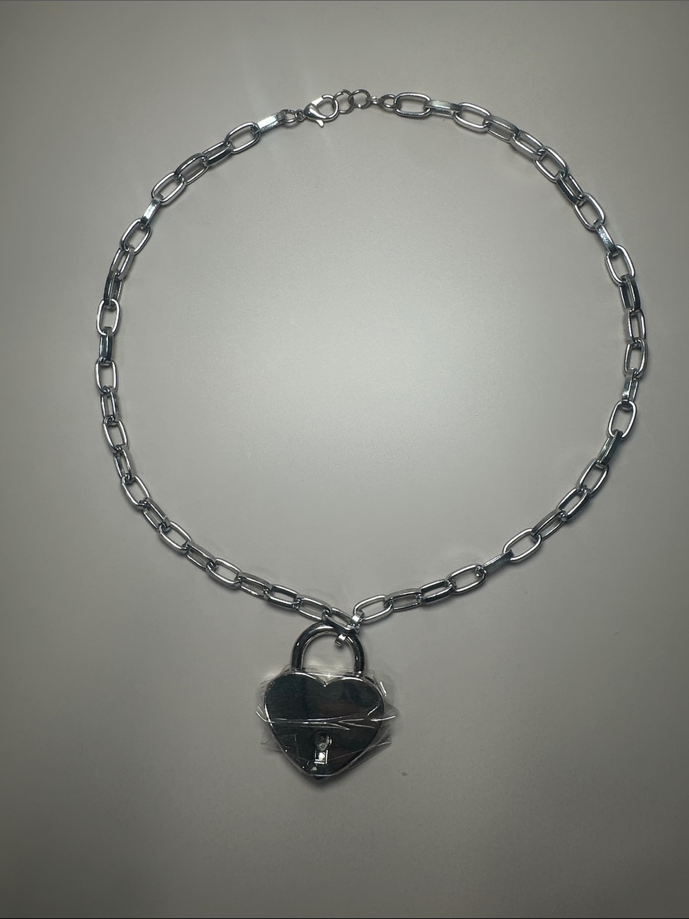 Silver Heart Padlock Chain Necklace - Women's Jewelry